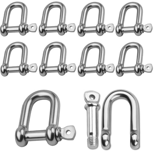10 Pièces Manille M6 Manille en Acier Inoxydable 304, Manille de Levage avec Anneau en D, Pour Marine et Fixation, Résistance à la Corrosion, Connexion Sécurisée