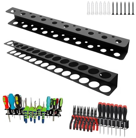 HSUYUN 2 Pièces Étagère Murale Porte-Outils, 14 Trous Support Mural Pinces et 19 Trous Support Tournevis, avec Vis et Tubes Expansibles, pour le Rangement D'outils