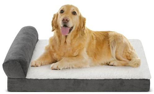 Growaystory Hundebett orthopädisches Hundesofa Hundecouch mit eierförmiger Ergonomischer Kistenschaum waschbar rutschfest (105x65x25cm, 1-seitiger Umrandung)