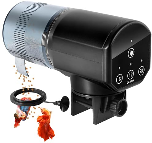 URAQT Alimentador Automático de Peces, Comedero automático para Acuario, Programable en Modo Manual/8H/12H/24H, 200ml Comedero Automatico Peces 2 AAA Incluidas, para Tortugas Peceras Vacaciones