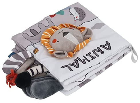 TARSHYRY Knisterbücher für Babys, Babybücher, Baby-Stoffbücher, Kaubar, 3D-pädagogisch, Frühes Lernen, Weiche Baby-Tier-Stoffbücher, Babybuch für über 4 Monate, Grau, Weiß (Löwe)