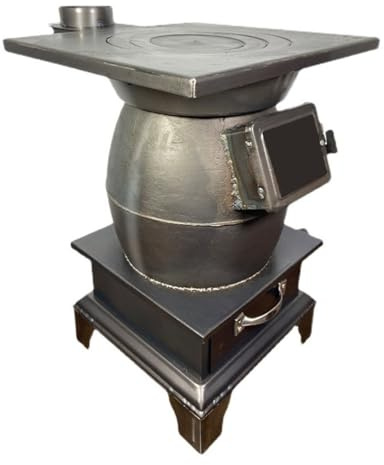 Cast Iron Stove for Efficient Wood and Pellet Burning with Large Storage Box, Ideal for Home Heating and Outdoor Use