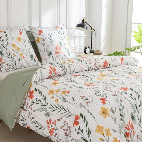 Housse de Couette 240x220, 3 Pièces - Ensemble de Linge de Lit en Microfibre à Motif Floral, 1 Housse de Couette 240x220 cm + 2 Taies d'oreiller 65x65 cm, avec Fermeture éclair, Blanc(65 x 65 x 2)