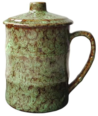KOPYFANTAP Taza Grande 750 ml, Taza de Café Cerámica Jumbo con Tapa, Verde