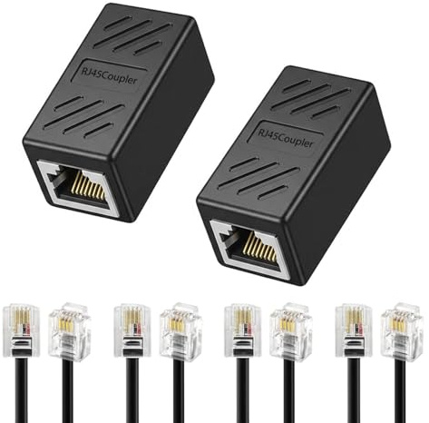 SRLWMYI Lot de 2 adaptateurs RJ11 vers RJ45 et 4 pièces de 0,5 m convertisseur de câble RJ11 vers câble téléphonique avec coupleur RJ45, adaptateur de prise de téléphone pour câble RJ11, ligne