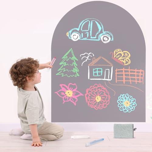 Lyzzxi Lavagna Magnetica da Parete : Lavagna Adesiva Arco 80×100 cm Lavagna Cancellabile per Bambini | Inclusi 3 Gesso Senza Polvere, 1 Pannello, Foglio Adesivo per Uffici, Sale Giochi （Grigio Chiaro）