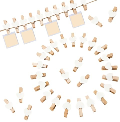 FAINCA 200 Pièces Mini Pince à Linge Bois Mini Epingle en Bois Epingle | Pince à Linge Bois Blanc Cœur Murs de Photos Notes Rangement de Bureau Fêtes D’Artisanat et Autres Occasions