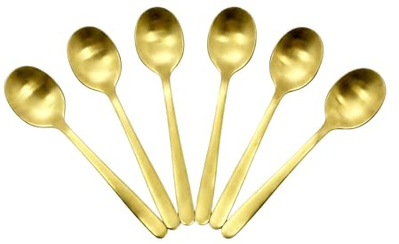 Zhcwldmi 6 cucharas de café de acero inoxidable doradas, pequeñas cucharas de café y moca, mini cucharillas para espresso, té, postre, prácticas para el hogar y la cafetería