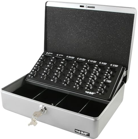 HMF 10015-09 Geldkassette abschließbar mit Münzzählbrett | 30 x 24 x 9 cm | Silber