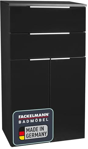 FACKELMANN Doppel-Midischrank KARA / Badschrank mit Soft-Close-System / Maße (B x H x T): ca. 61 x 107 x 32 cm / hochwertiger Schrank fürs Bad / Möbelstück mit Schubladen und Türen / Korpus: Anthrazit / Front: lackiertes Glas in Anthrazit