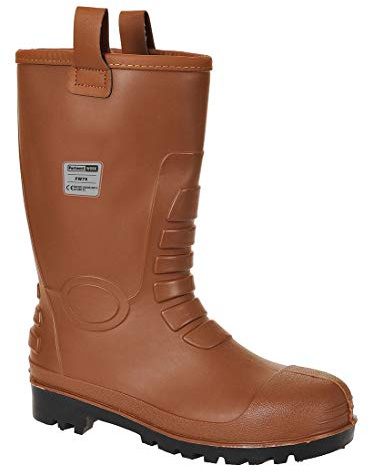 Portwest FW75 Chaussures de Sécurité Homme Bottes Neptune Rigger S5 Imperméables Doublure Fourrure PVC Nitrile Coquille Acier Anti-Perforation Bottes de Pluie Caoutchouc, Tan, 41