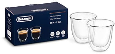 De'Longhi Tazas Juego de 2 Vasos Premium para Espresso, Apto para lavavajillas, Pared Doble Vidrio Templado, 2 Unidad (Paquete de 1), 2