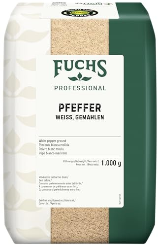Fuchs Professional - Pfeffer weiß gemahlen | 1 kg im großen Beutel | Warm-würziges Aroma zum Abschmecken von Gerichten | Für Großverbraucher und Gastronomie