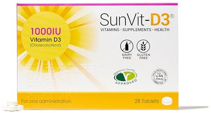 SunVit-D3 Vitamin D3 1000 iu - High Strength Vitamin D Tablets Support the Maintenance of Bone, Teeth, Muscle & Immune System | Made in UK & GMP Approved | Dairy & Gluten free - D3 Vitamins 28 Tablets
