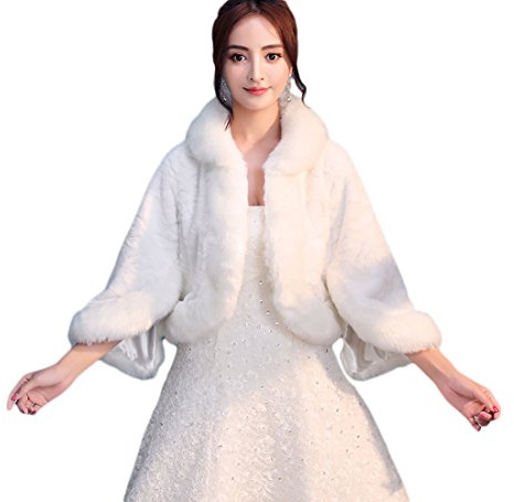 Icegrey Donna Pelliccia Sintetica Inverno Cappotto Avvolgere Bolero Scialle Da Sposa Per Matrimonio Sera Festa Bianco Avorio