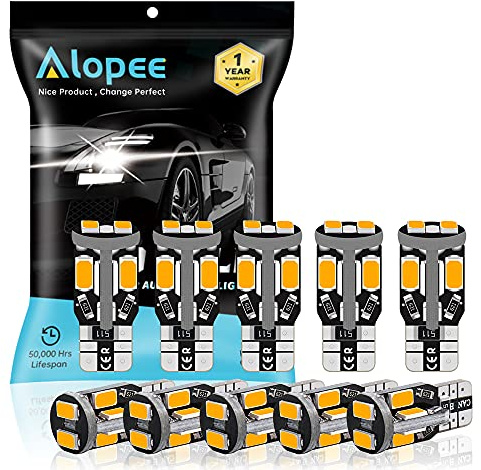 Alopee 10-Pack T10 W5W 501 LED Bulbs Amber Extremely Bright Canbus Error Free 12V 10-SMD 5730 Chipsets Car Replacement Bulb For Map Dome Courtesy License Plate Side Marker Light