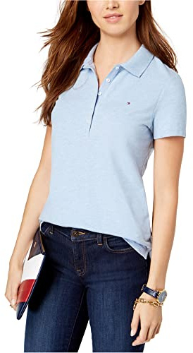 Tommy Hilfiger kvinnors Ss Core Pique Polo-solid skjorta, Chambray Heather, XS