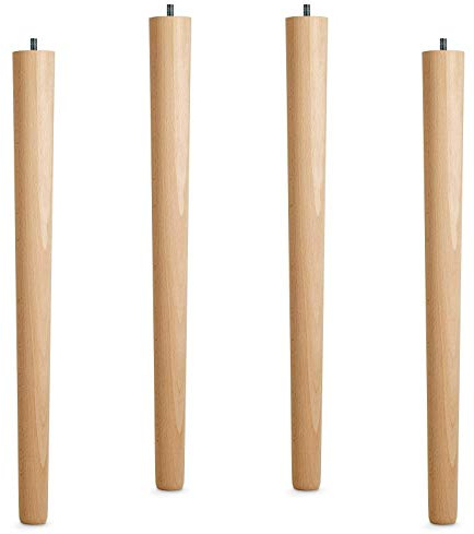4er Set Tischbeine Buche roh H 645 mm/Ø 60/40 mm mit Gewindestift M10 Ideal für Küchen & ESS-Tische/Tischfüße Holz Möbelfüße von SO-TECH®