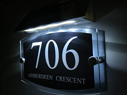 Personalised Modern Solar Light House Signs Plaques Door Numbers 1-9999 Street Name LED For Wall