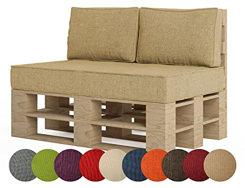 chilly pilley Palettenkissen Palettenauflage Palettenpolster Sitzkissen Rückenlehne Kaltschaum Schaumflocken Füllung viele Größen und Farben (3er Set, Beige)