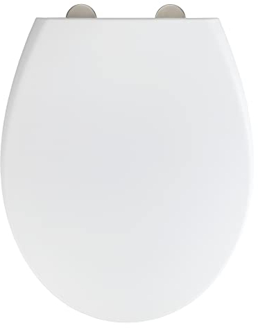 WENKO Premium WC-Sitz Ikaria Weiß matt, Toilettensitz mit Absenkautomatik für sanftes Deckelschließen und Soft-Touch-Effekt, Fix-Clip Hygienebefestigung, aus antibakteriellem Duroplast, 37,5 x 44,5 cm
