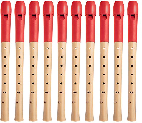 Classic Cantabile Pivella C-Sopran blockflöjt – 10 flöjt av lönnträ med plasthuvud – barock greppset – inkl. etui, handtagstabell, torkarbång och korkfett – röd