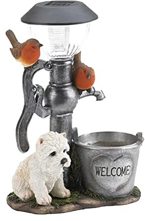 Solaire Jardin Statue Lumières, Statues Chien en Résine, Sculpture Chien de Jardin, Lampes de Statue Solaire Modèle écureuil Veilleuse pour Patio Cour Pelouse Décoration Extérieure