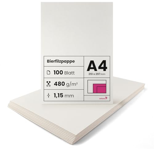 Netuno 100 Blatt Bastelpappe Creme-Weiß DIN A4 21 x 29,7 cm 1,15 mm 480g finnische Holzpappe zum Basteln Bierdeckel Bierfilze selbst gestalten Finnpappe basteln Buchbinderpappe Fotoalben