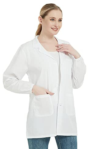 UNAKU Kittel,Laborkittel,Arztkittel, Arztkittel für Frauen, Weißer Mantel für Damen, Geeignet für Studenten, Wissenschaftslabor, Krankenschwester, Cosplay, Baumwollkittel