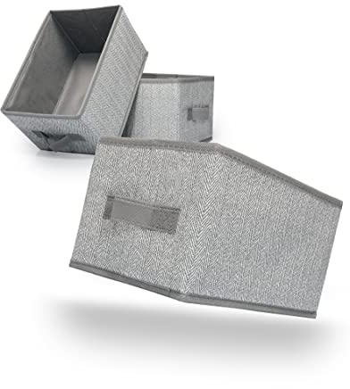 TOPP4u kleine Aufbewahrungsbox Stoff 26x18x15 cm, 3er Set, Boxen Aufbewahrung klein, faltbare Aufbewahrungsbox, Schubladen Organizer Box, Faltbox, Kisten Kleiderschrank, Stoffboxen, Grau-Beige