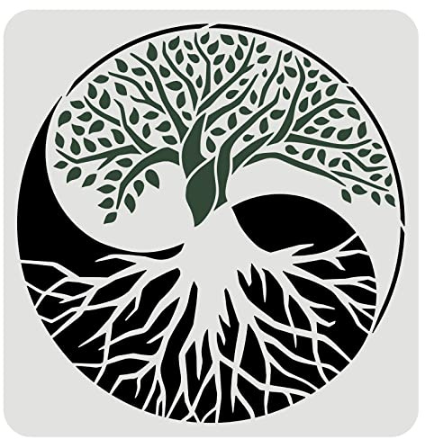 FINGERINSPIRE Árbol de la vida plantillas 30x30cm DIY Craft plantilla cuadrada reutilizable PET Yin Yang árbol de dibujo de plantillas para señales de madera, suelo, pared, azulejos, ventanas