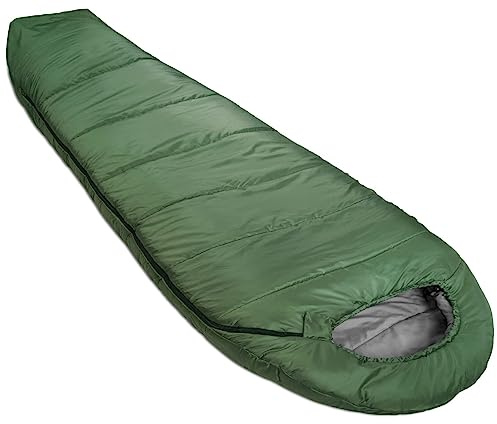 Amazon Basics Sacco a Pelo per Campeggio ed Escursioni con Clima Freddo, Leggero, a Mummia, Verde Oliva