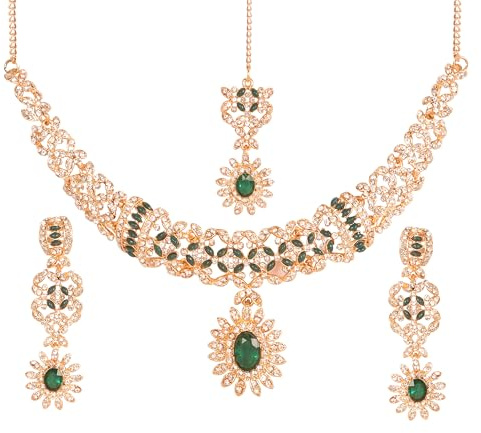 Touchstone Indian jewelry sets for women wedding gold kundan necklace traditional earrings tikka bollywood party style white green crystal rhinestone guest gift bridal costume prom dainty accessories