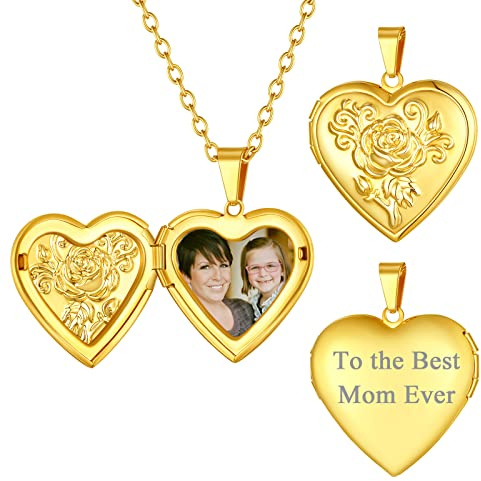 FindChic Personalisierte Ketten Herz Medaillon Zum Öffnen für Bilder Damen Foto Medaillon Aufklappbar Halskette Amulett Anhänger Gravierte Text Schmuck Silber/Gold/Rosegold