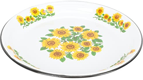 BESPORTBLE Vintage Emaille Servierteller Runder Teeteller Mit Sonnenblumenmotiv Wiederverwendbar Für Hochzeiten Familienfeiern Bankette Und Mehr Leicht Zu Reinigen Dekorativ Und Funktional