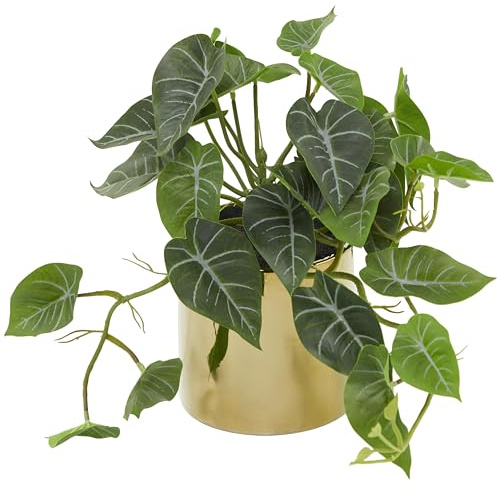 Deco 79 Faux Foliage Pothos Indoor Outdoor Artificial Plant Fake Plant with Realistic Leaves and Gold Porcelain Pot, Plant 14 x 14 x 12, Green