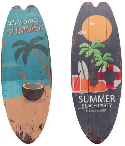 2 Stück Surfbrett Holzschild Stranddeko für Wand und Bücherregal | Rustikal und Kreativ, Glatte Oberfläche, Einfache Platzierung, Tür oder Regaldekoration