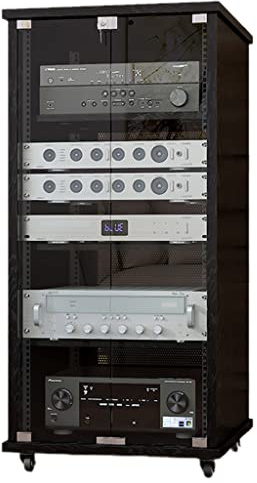 GUINJO 2- bis 4-lagiges Audio-Rack, Medienständerschrank mit verstellbaren Regalen, verriegelten Türen aus gehärtetem Glas und Kabelmanagement (Color : Black, Size : 56 * 60 * 122cm)