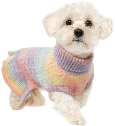 Lelepet Weihnachten Hundepullover, Winter Warm Hundepulli Sweater für Kleine Hunde, Weich Hundemantel Jacke Winterpullover, Rollragen Stickwolle Katzenpullover Haustier Winterkleidung, Rosa S