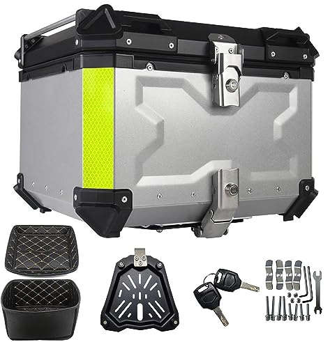 WYZCHDM Aluminium-Topcase Motorradkoffer Alu Top Case Rollerkoffer Motorrad-Heckkasten Helmkoffer Gepäckträger Koffer, mit Press-Lock-Schließsystem - 45L 55L 65L 80L 100L Wasserdicht Motorrad Heckbox