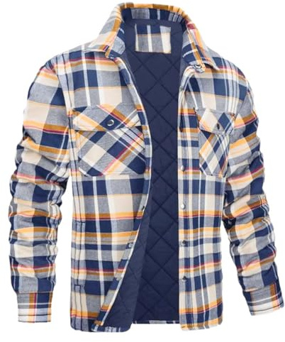 Oanviso Veste Hiver Homme Chaud Veste Polaire à Revers Veste à Carreaux Veste D'extérieur avec Bouton Chemise Polaire en Plaid Blousons de Travail Décontracté Manteau A 01 M