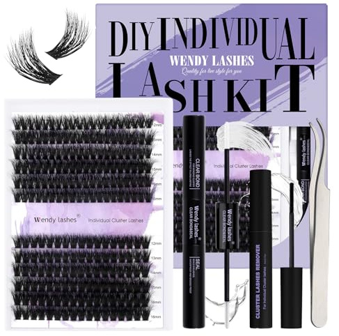 WENDY LASHES Wimpern Extensions Set 60D/80D 12-16mm D Curl | 0.07 Mix 12-16mm Wimpernverlängerung mit Bond & Seal Pinzette Bürstchen Wimpernentferner für zu Hause