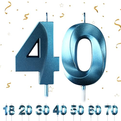 Geburtstagskerzen Zahlen 40,3D Blau Geburtstagskerzen,Kerzen Geburtstag Zahl 40, Kuchen Topper Dekoration Kuchendeko Geburtstag, Geburtstagskerzen für Geburtstagsdeko