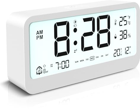 FAPPEN Wecker Digital, Ausgestattet mit LED-Display, einstellbar Snooze, Zwei Wecker und Wochenendmodus für Nachttisch Schlafzimmer Desktop Reisen(Weiß)