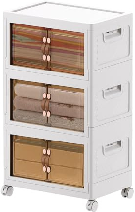 MECOLOR Würfelförmige Aufbewahrungsbehälter mit Deckel, zusammenklappbare Schrank-Organizer, 3 x 34 l stapelbare Aufbewahrungsbehälter, Kunststoff-Aufbewahrungsschränke
