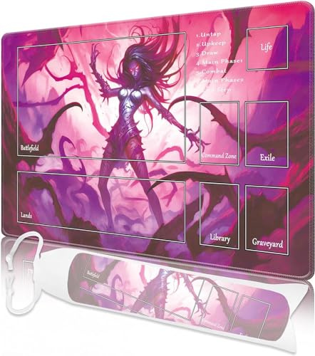 Nkddert MTG lekmatta, 24 tum x 14 tum lekmattor för TCG MTG, sydda kanter halkfri MTG lekmatta med zoner med förvaringsväska vibrerande konstverk Batgirl MTG spelmatta