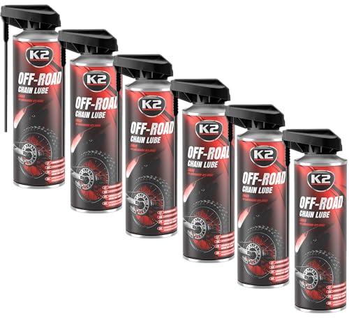 K2 Lubricante para Cadenas de Motos Off-Road Pack de 6, Mantiene Limpieza y Funcionalidad Chain Lube Grasa para Cadenas 500ml