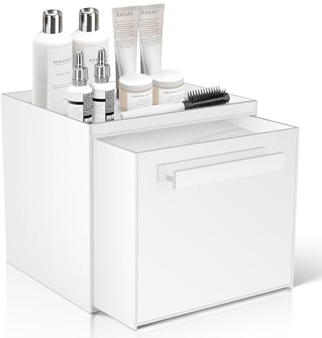 TAINESS Disposable Face Towel Storage Box Compatible with Clean Skin Club Clean Towel XL Acrylic Facial Towels Holder with Drawer Wall-Mounted Makeup Organizer for Vanity, Bathroom (Glossy White)