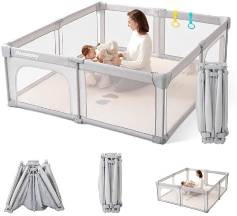 Doradotey laufstall Baby Faltbar 150x150cm, Vormontierter Baby Laufstall Oxford Gewebe, Laufgitter Faltbar Atmungsaktiver Laufstall für Babys