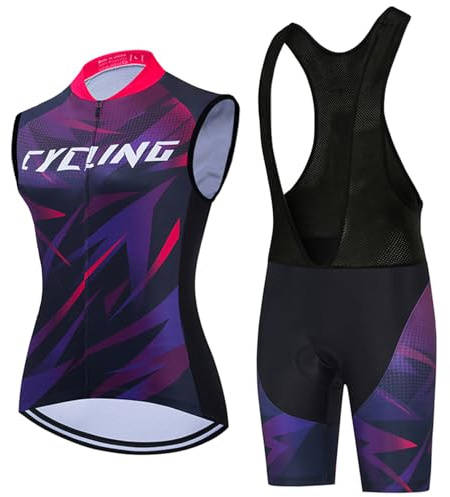 Completo Ciclismo Abbigliamento Bici MTB Donna,Maglia Ciclista Estivo Maglietta da Ciclo Senza Maniche Gilet e Salopette Pantaloncini con 9D Gel Imbottiti,Tuta Bicicletta Asciugatura Rapida|13,M